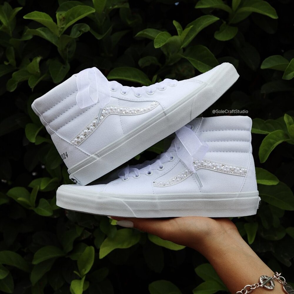Wedding Sneakers for the Bride - Personalized Bridal Shoes - Vans Sk8-Hi Canvas - Picture 5 of 13